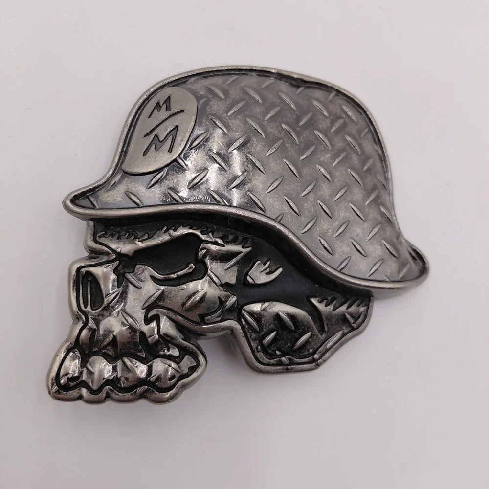 Metal Mulisha Skull Helmet Belt Buckle Silver Tone Motocross Logo Y2K Streetwear